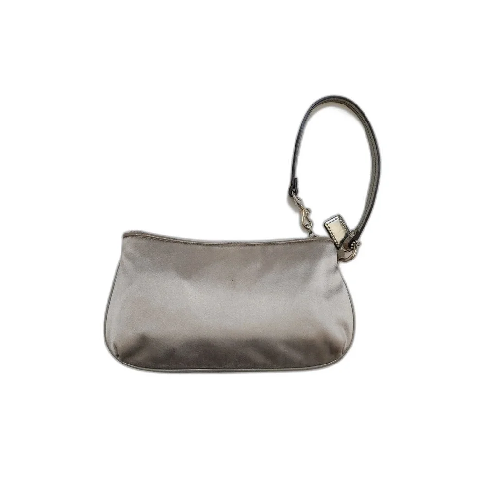 Authentic COACH Champagne Sateen Pleated Wristlet with Leather Trim